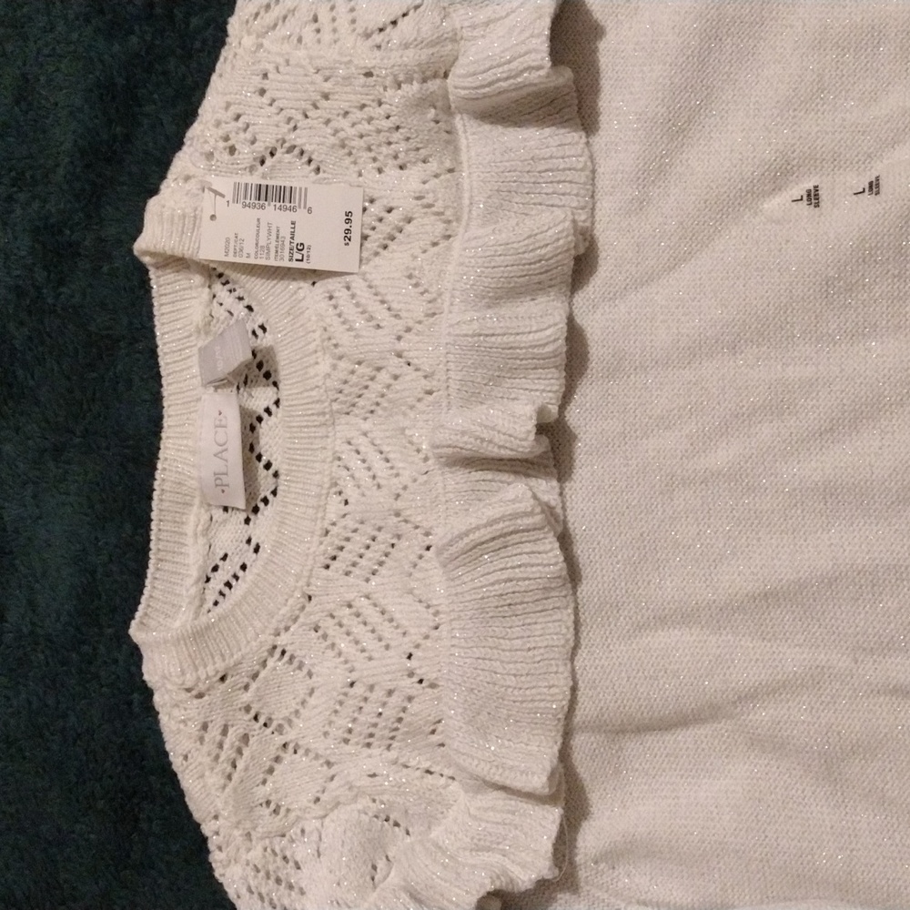 Children’s Place Girls Sparkle Ruffle Sweater Shirt Size L 10/12